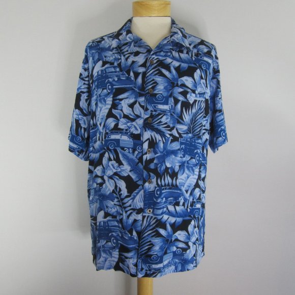 Panama Jack L Blue Floral Cars SS Hawaiian Shirt - Picture 1 of 9
